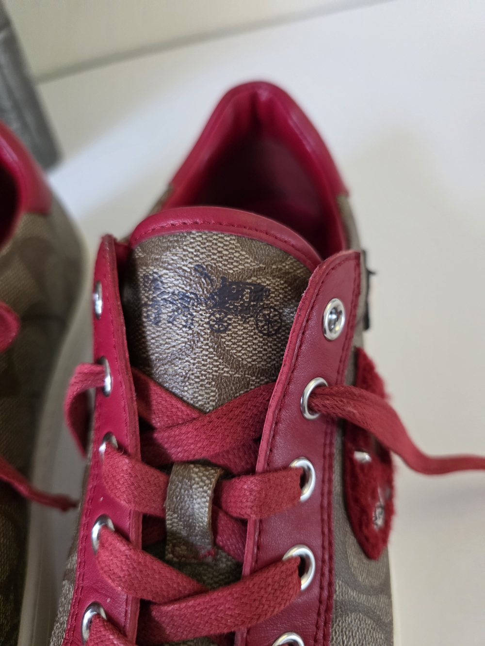 Coach Porter Signature Sneakers Khaki Red Womens Size 8.5M - Picture 10 of 13